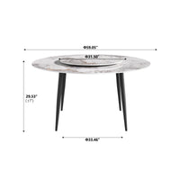 2 Sizes Round Sintered Stone Dining Table – Optional Rotating Lazy Susan, Black Metal Legs, Marble Pattern Tabletop for Modern Home
