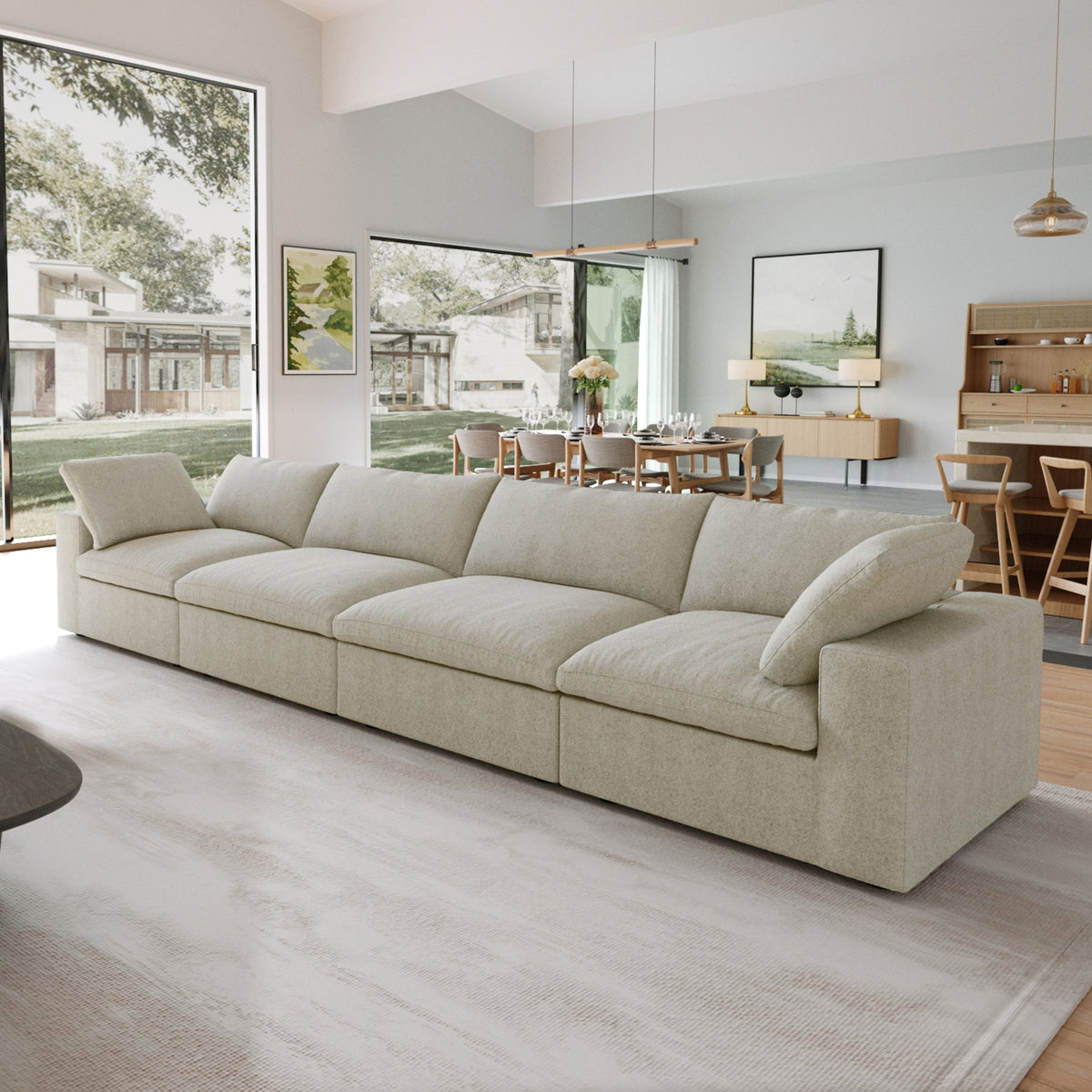 Sky Cloud Sectional Sofa | Replaceable Cover 160-Inch Linen Sleepers 4-Seaters