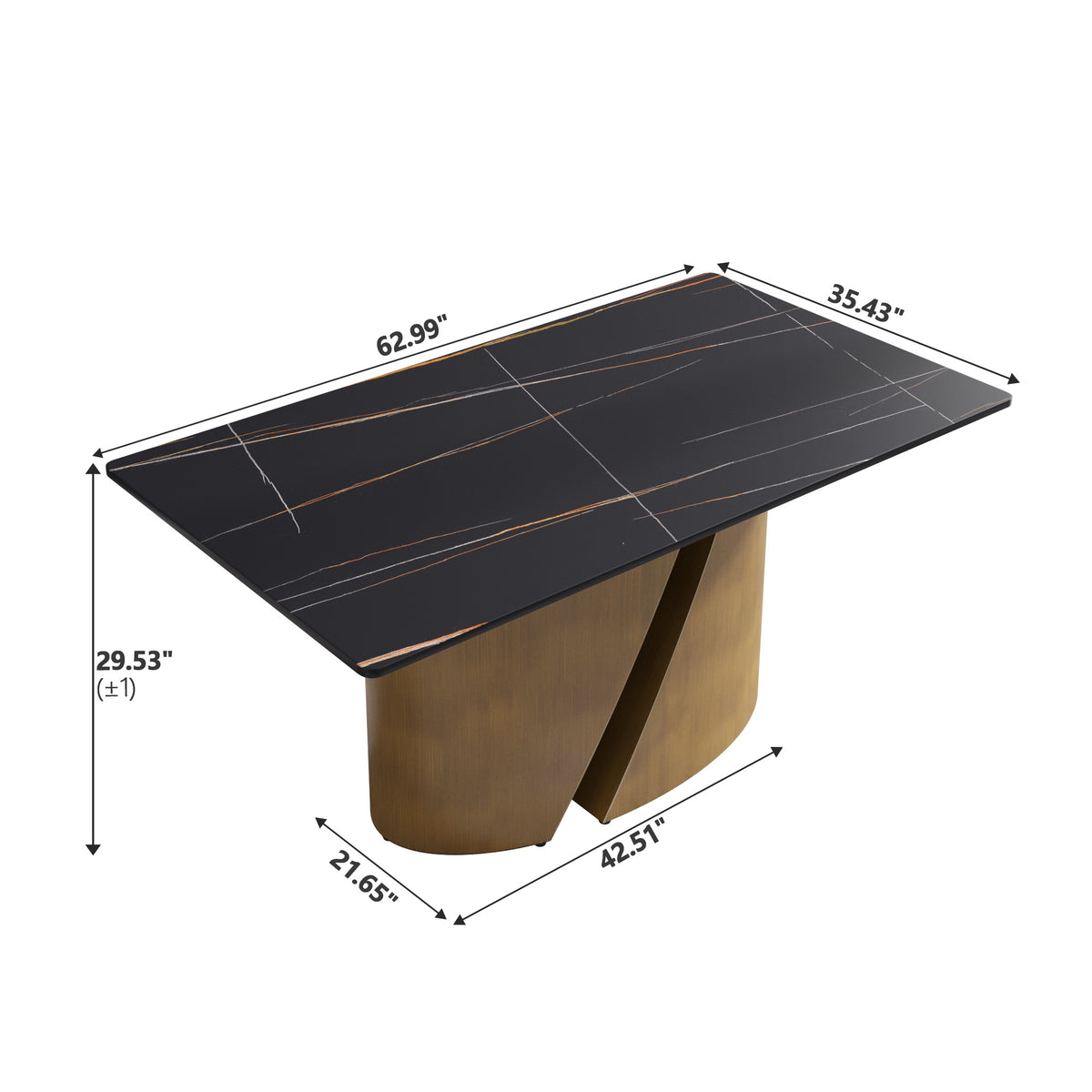 2 Sizes & 3 Colors Rectangular Dining Table – Artistic Gold Pedestal Base