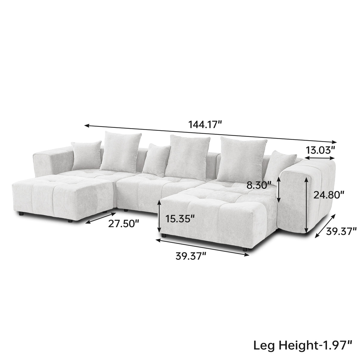 Large-Size Modular Sectional Sofa – Soft Velvet Fabric + 3D Cushions, Open Relaxed Vibe Living Room Sofa