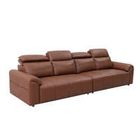 4-Seater Leather Look Sofa with Adjustable Headrests & Side Pocket Storage