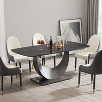63″ Light Luxury Sintered Stone Dining Table with Stainless Steel Base,Dining Table for 6 Person for Dining Room, White Tabletop