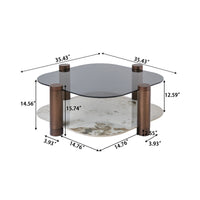 Two-Tier Coffee Table with Glass & Artificial Marble Tops, 2 Color Options (Bronze/White)