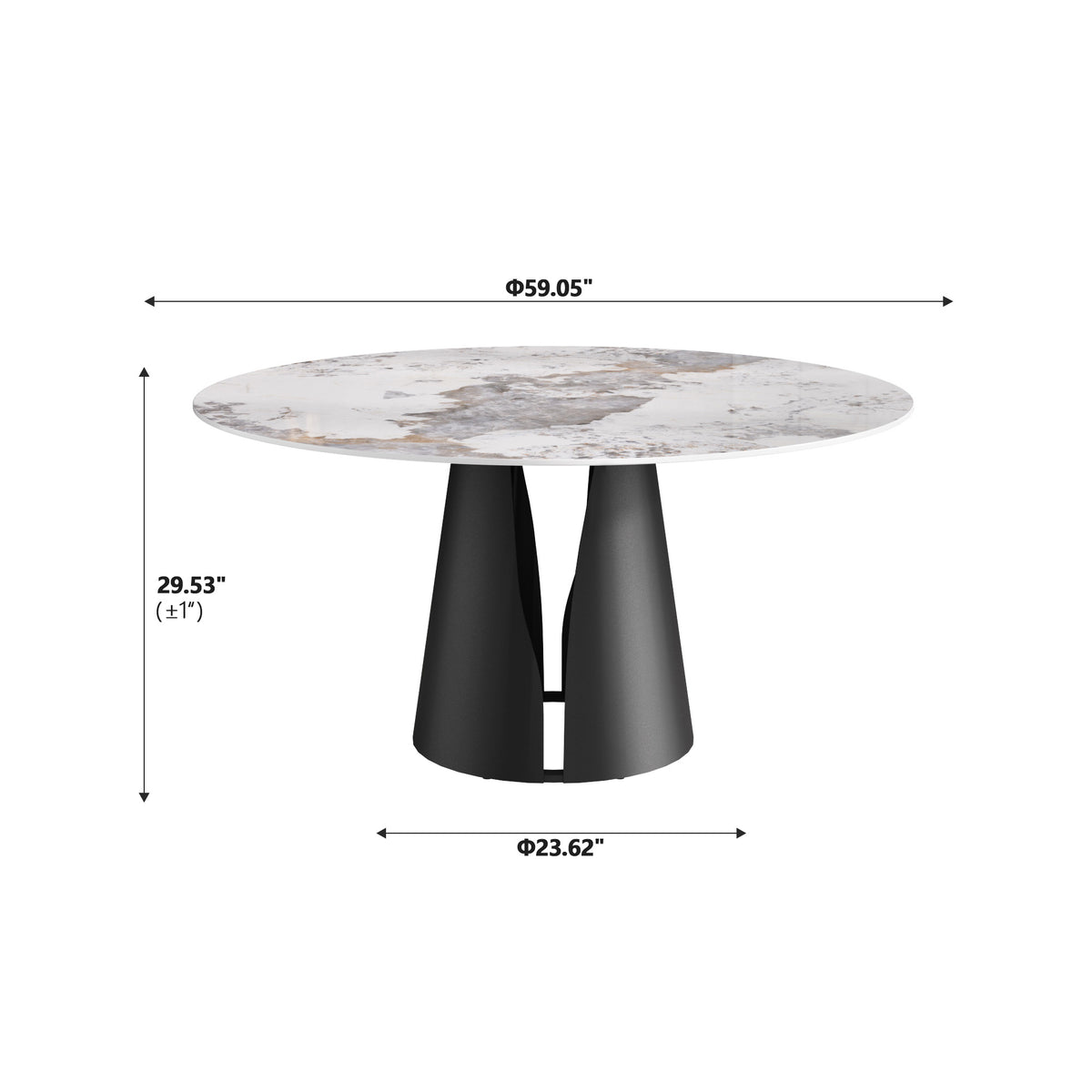 2 Sizes Round Pandora-Color Dining Table – Optional Rotating Lazy Susan, Black Pedestal Base