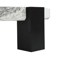 Black & White Veined Laminate Round Coffee Table – Contrast Block Legs Center Table