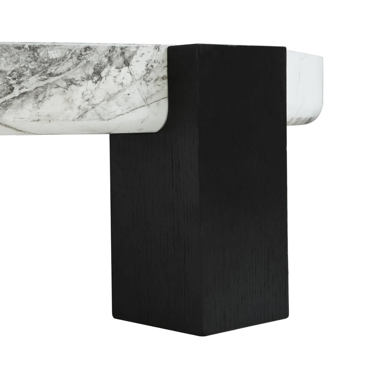 Black & White Veined Laminate Round Coffee Table – Contrast Block Legs Center Table