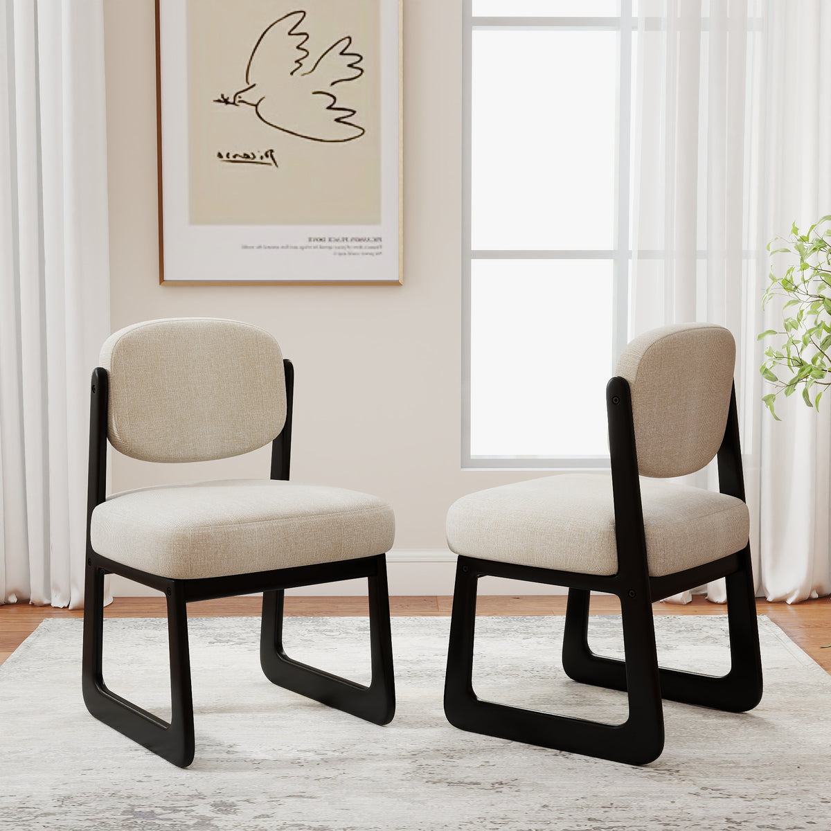 Minimalist Linen Fabric Dining Chair Set – Solid Wood Frame, 2-Pack / 4-Pack Optional
