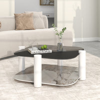 Two-Tier Coffee Table with Glass & Artificial Marble Tops, 2 Color Options (Bronze/White)