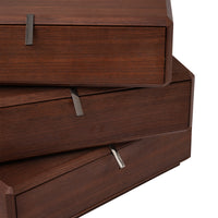 Rotating 3-Drawer Walnut Nightstand – Modern Rotatable Bedside Table with Metal Handles
