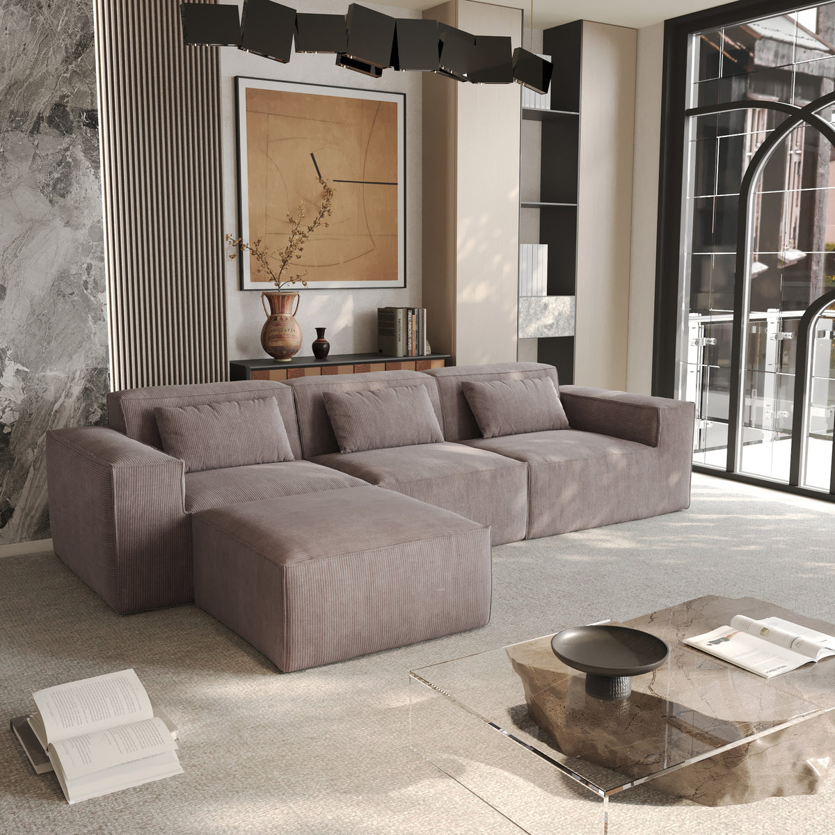Compressible Modular Sectional Sofa – Cloud Velvet Fabric + Flexible Assembly, Minimalist Relaxed Vibe Living Room Sofa