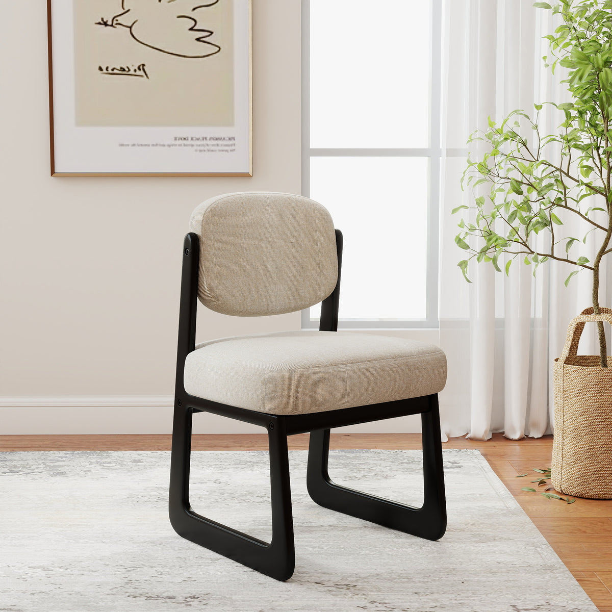 Minimalist Linen Fabric Dining Chair Set – Solid Wood Frame, 2-Pack / 4-Pack Optional