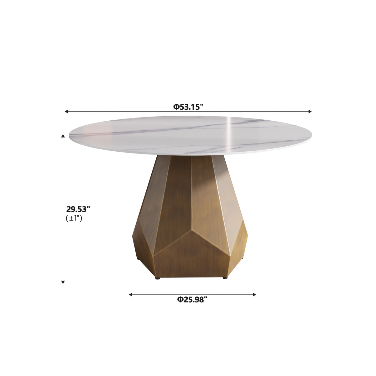 2 Sizes & 2 Colors Round Dining Table – Optional Rotating Lazy Susan, Gold-Geometric Pedestal Base
