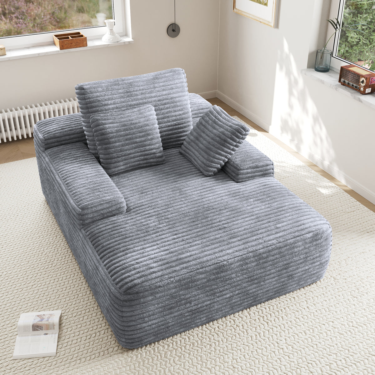 Modular Corduroy Lazy Sofa – Convertible Single Chaise Lounge with Pillows for Living Room/Bedroom