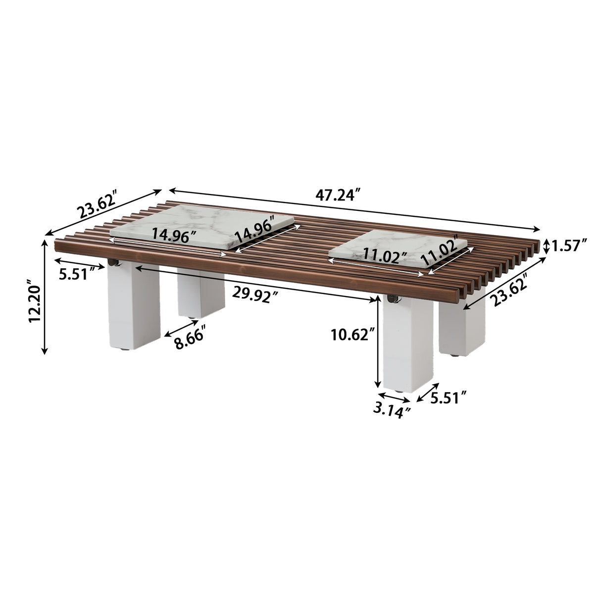 Slatted Coffee Table with Artificial Marble Tops & Iron Legs – Modern Center Table