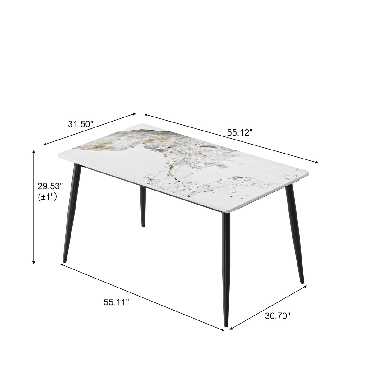 3 Sizes & 3 Colors Rectangular Dining Table – 2-Tone Tapered Metal Legs