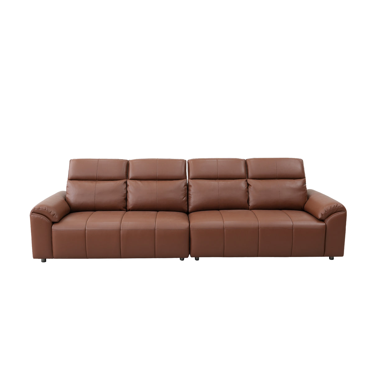 4-Seater Leather Look Sofa with Adjustable Headrests & Side Pocket Storage