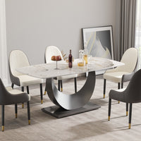 63″ Light Luxury Sintered Stone Dining Table with Stainless Steel Base,Dining Table for 6 Person for Dining Room, White Tabletop