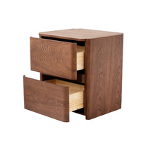 Curved 2-Drawer Solid Wood Nightstand – Modern Minimalist Bedside Table with Natural Grain