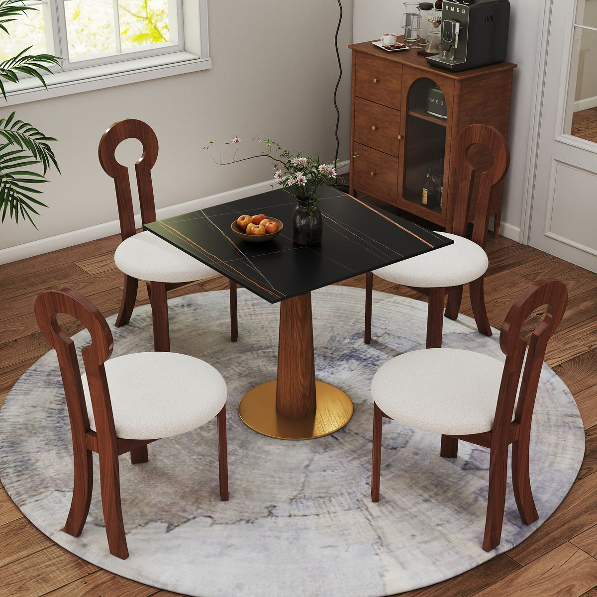 Solid Wood Conversation Table – Multi-Shape & Material Options + Column Base, Light Retro Leisure Table