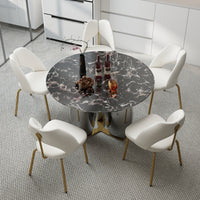 Mirrored Base Round Dining Table – 2 Color/Size Marble Tabletop Options, Optional Lazy Susan