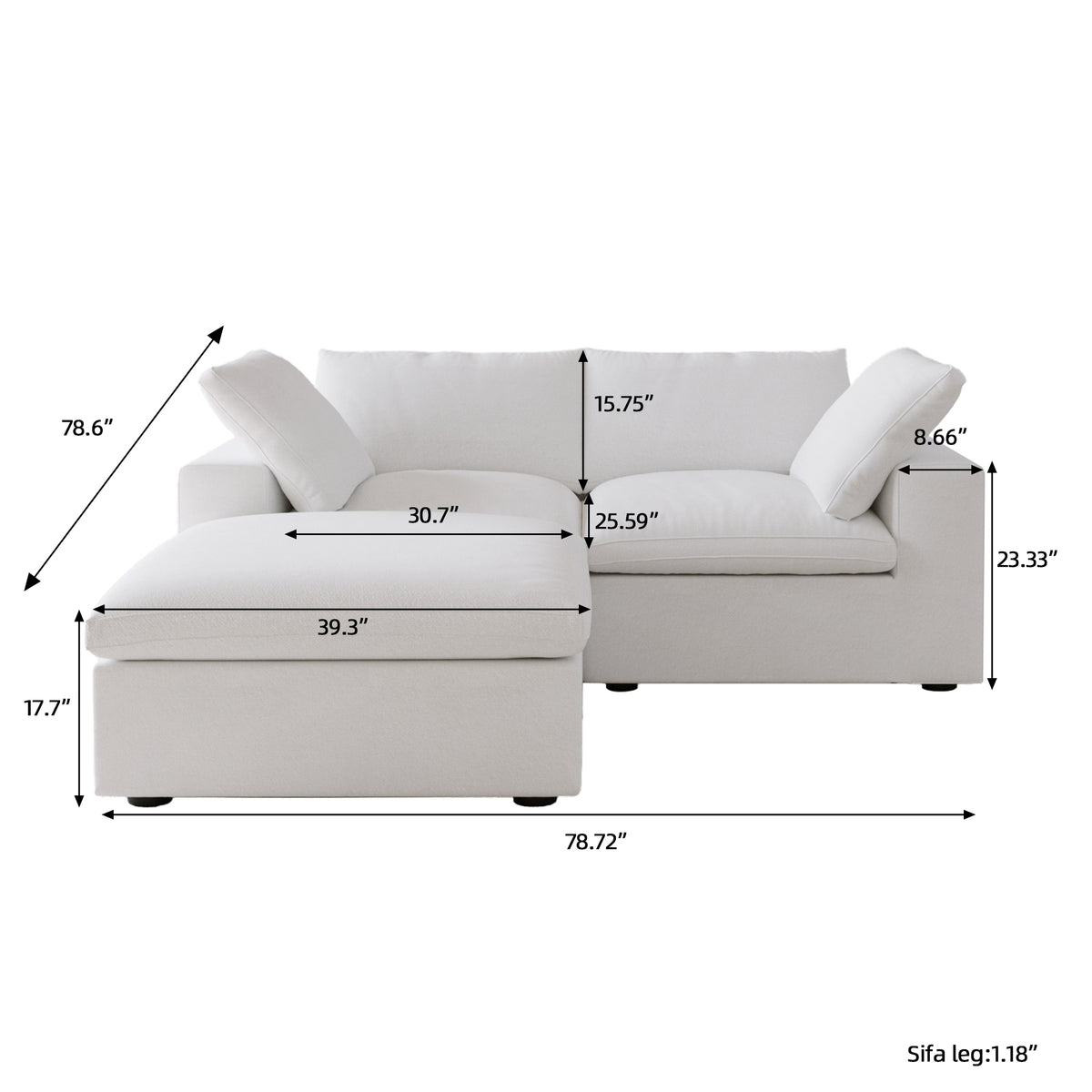 Sky Cloud Sectional Sofa | Pet-Friendly Cover 80-Inch Linen L-Shaped Sectionals 3-Seaters