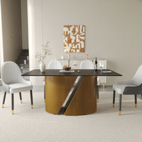 2 Sizes & 3 Colors Rectangular Dining Table – Artistic Gold Pedestal Base