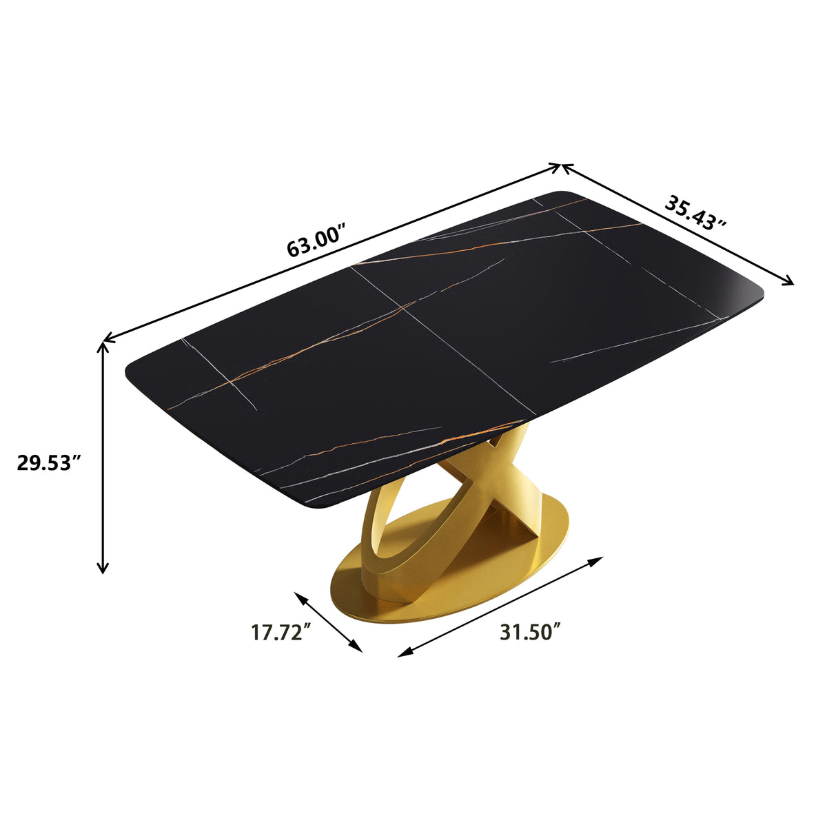 63/70.9inch Sizes & 3 Colors Rectangular Marble Dining Table – Gold/Black Carbon Steel X-Base
