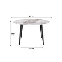 2 Sizes Round Sintered Stone Dining Table – Optional Rotating Lazy Susan, Black Metal Legs, Marble Pattern Tabletop for Modern Home