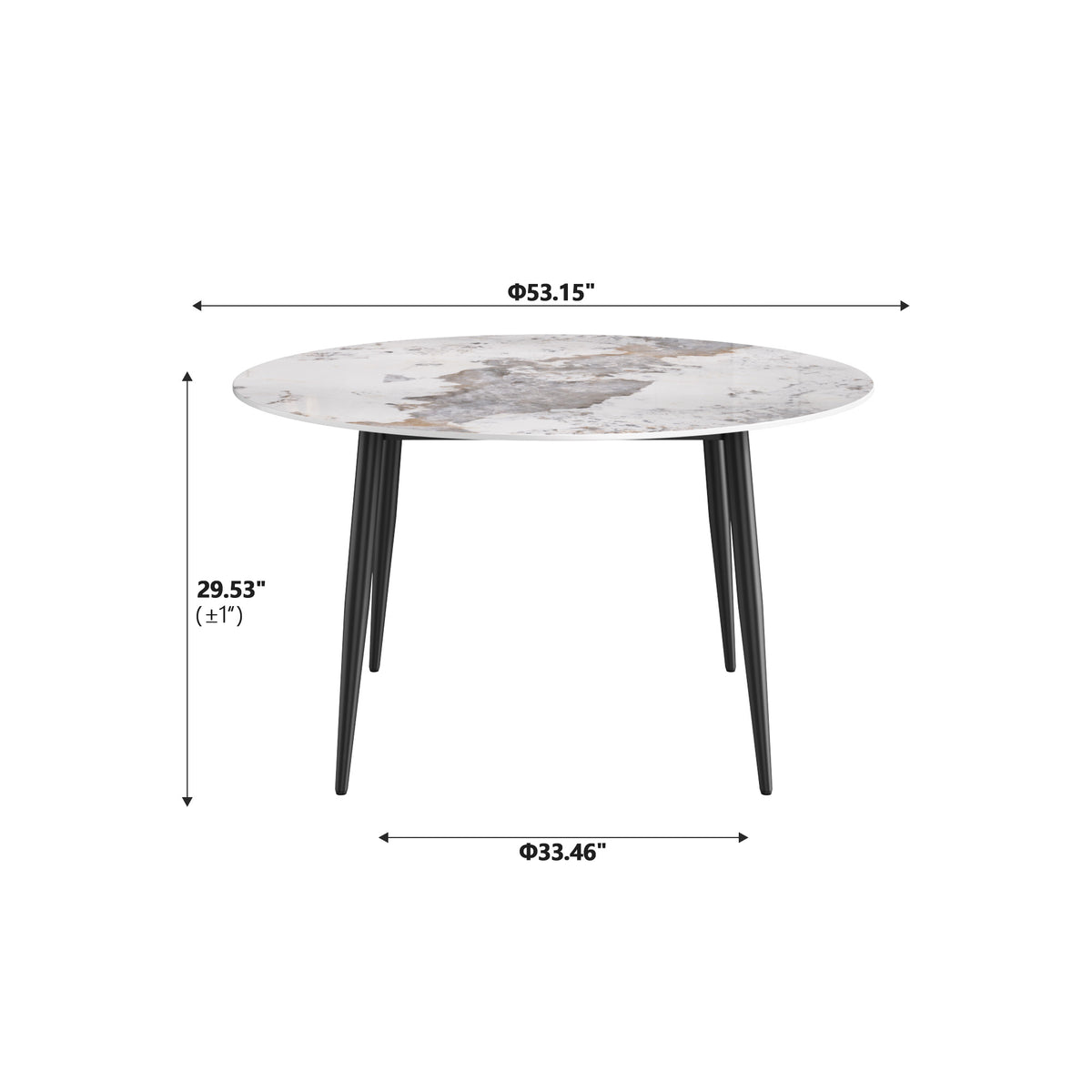 2 Sizes Round Sintered Stone Dining Table – Optional Rotating Lazy Susan, Black Metal Legs, Marble Pattern Tabletop for Modern Home