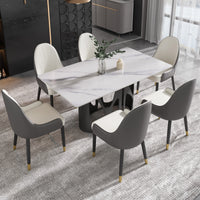 2 Sizes & 3 Colors Rectangular Dining Table – Artistic Cutout Metal Pedestal Base