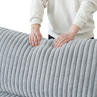 L-Shaped Corduroy Modular Sofa with Ottoman – Cream White Ribbed Fabric, Sectional Sofa for Living Room