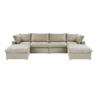 Sky Cloud Sectional Sofa | Pet-Friendly Cover 160-Inch Linen U-Shaped Sectionals 6-Seaters