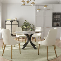 2 Sizes & 3 Colors Round Marble-Pattern Dining Table – Optional Rotating Lazy Susan, 2-Tone X-Shaped Metal Legs