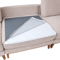L-Shaped Linen-Look Sectional Sofa with Solid Wood Legs, Modular Chaise Couch for Living Room