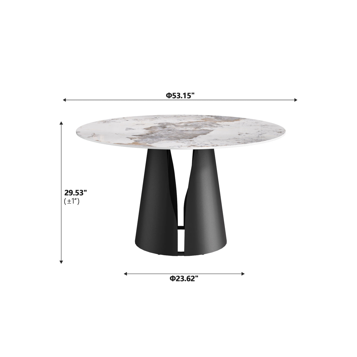 2 Sizes Round Pandora-Color Dining Table – Optional Rotating Lazy Susan, Black Pedestal Base