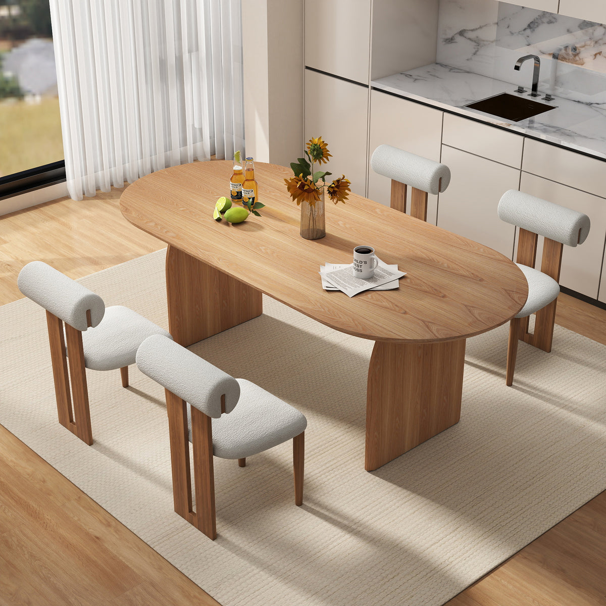 Curved Leg Oval Dining Table – 2 Color Options & 3 Sizes (Natural Wood/Black)