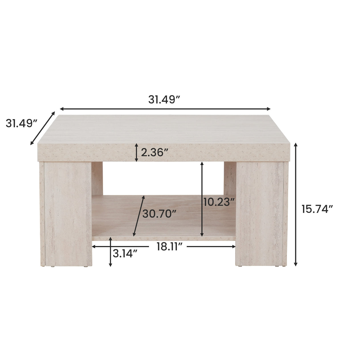 Travertine Block Leg Square Coffee Table