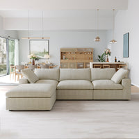 Enlarge the Product Image Button Sky Cloud Sectional Sofa | Washable Cover 120-Inch Linen L-Shaped Sectionals 4-Seaters