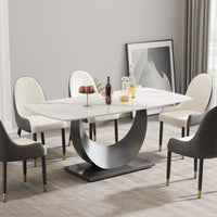 63″ Light Luxury Sintered Stone Dining Table with Stainless Steel Base,Dining Table for 6 Person for Dining Room, White Tabletop