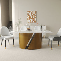 2 Sizes & 3 Colors Rectangular Dining Table – Artistic Gold Pedestal Base