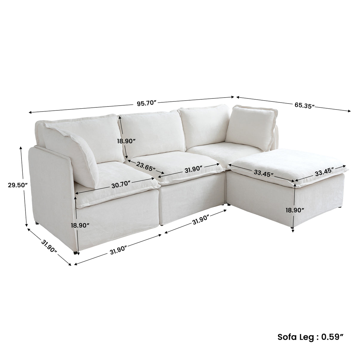 Modular L-Shaped Linen-Look Sectional Sofa, 4 Color Options, Freely Reconfigurable Couch with Removable Washable Covers & Sturdy Iron Frame
