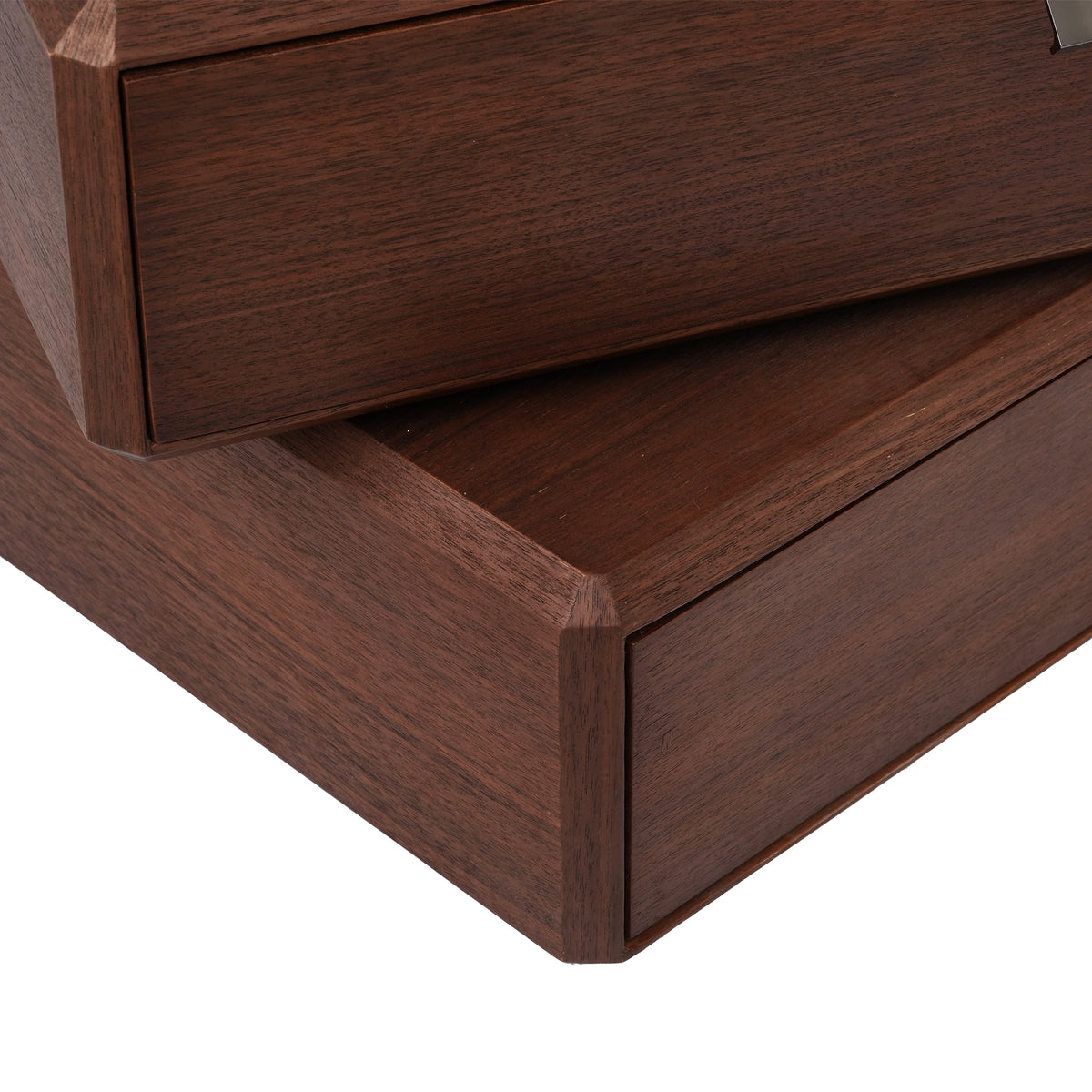 Rotating 3-Drawer Walnut Nightstand – Modern Rotatable Bedside Table with Metal Handles