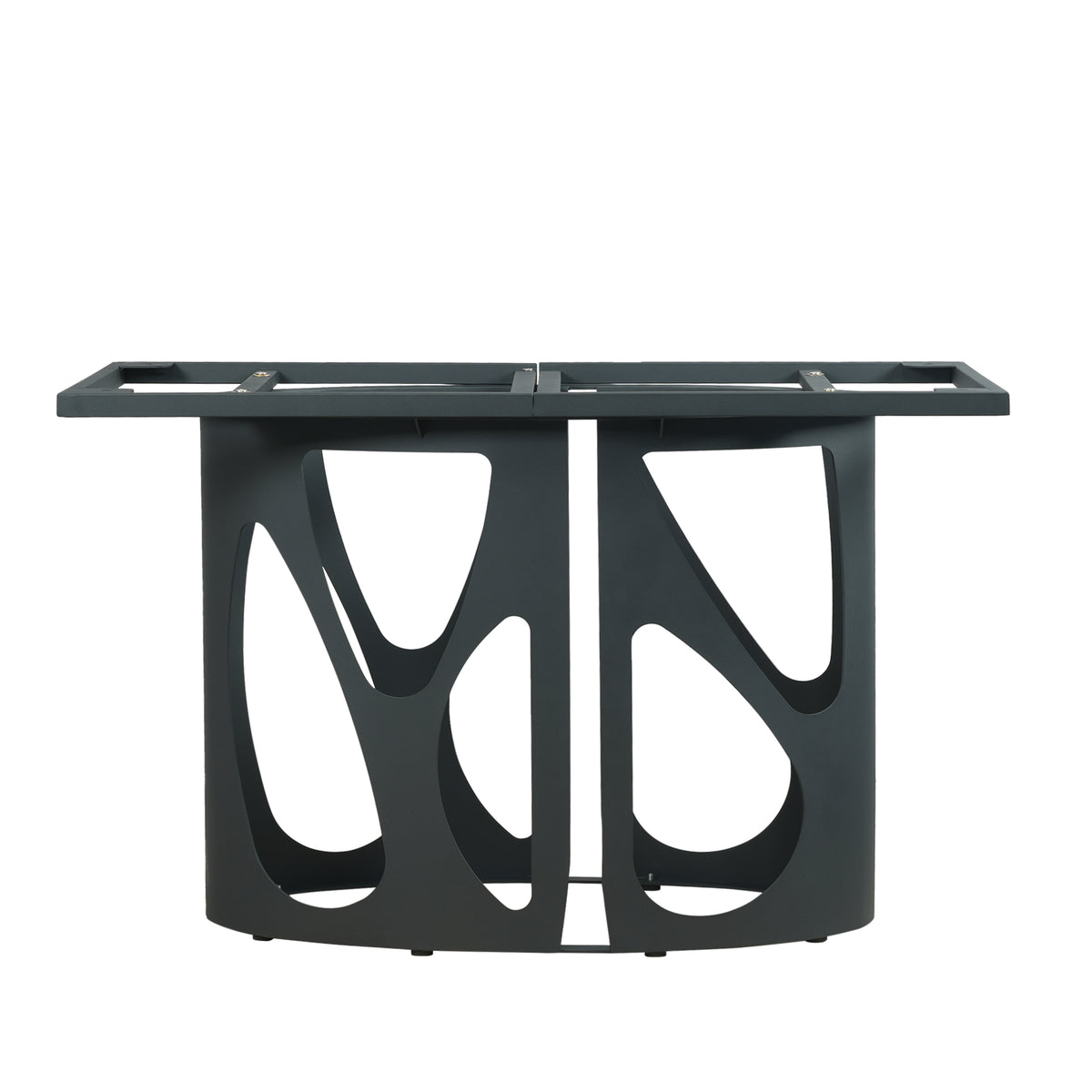 2 Sizes & 3 Colors Rectangular Dining Table – Artistic Cutout Metal Pedestal Base