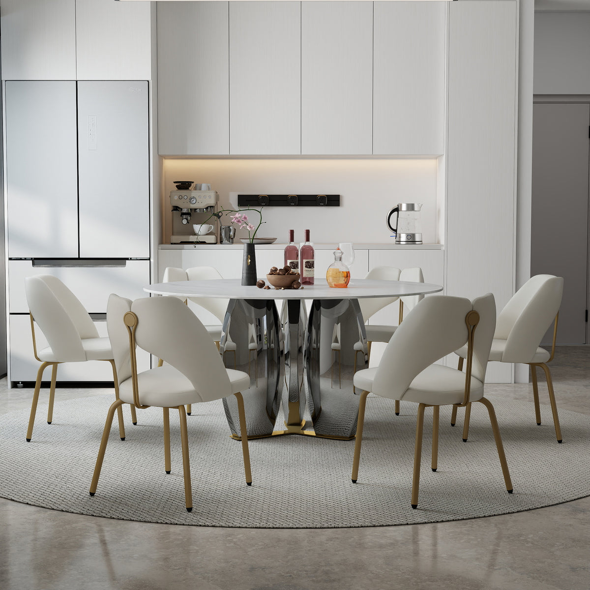Mirrored Base Round Dining Table – 2 Color/Size Marble Tabletop Options, Optional Lazy Susan