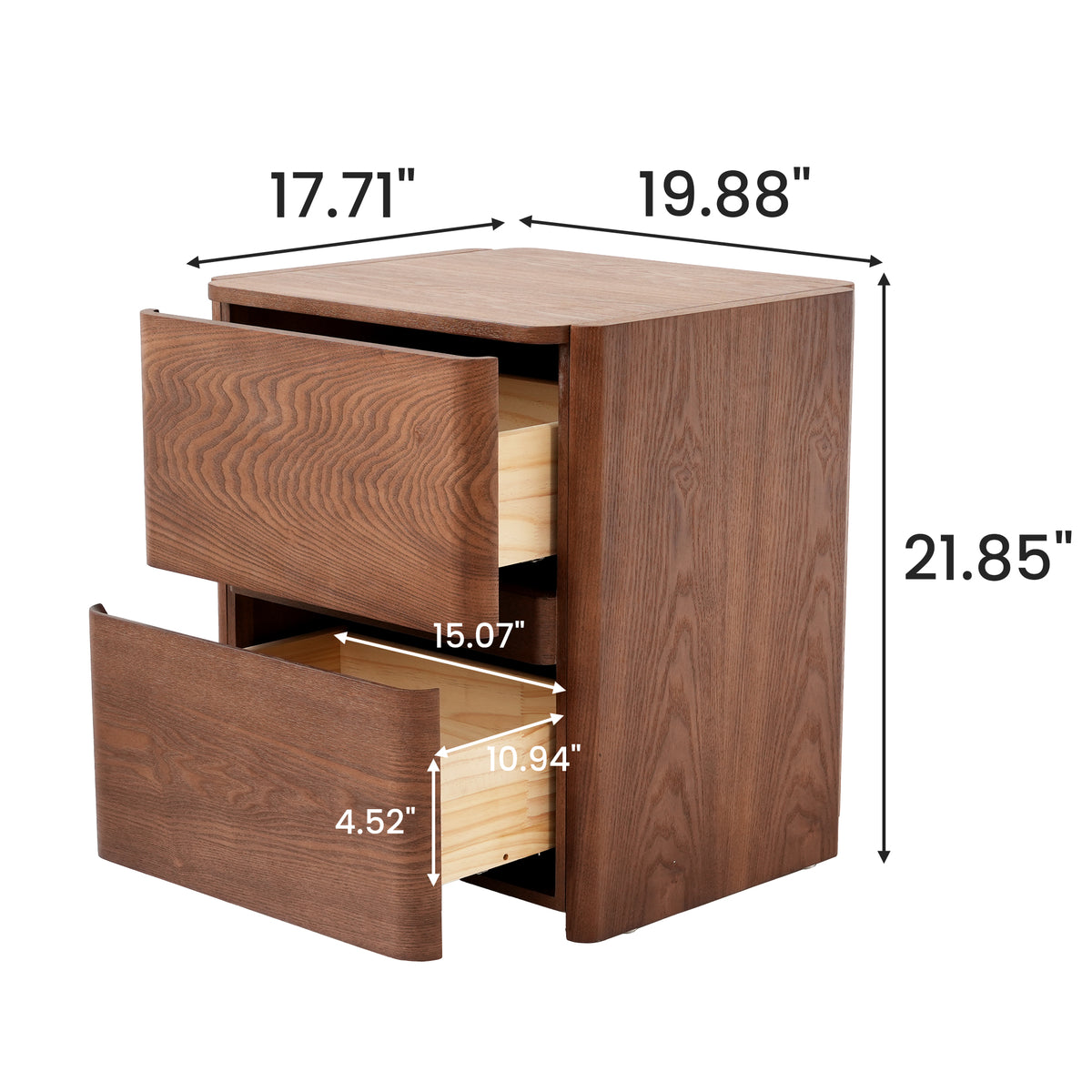 Curved 2-Drawer Solid Wood Nightstand – Modern Minimalist Bedside Table with Natural Grain