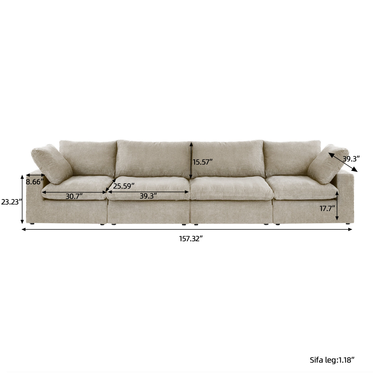 Sky Cloud Sectional Sofa | Replaceable Cover 160-Inch Linen Sleepers 4-Seaters