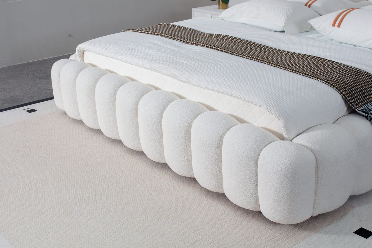 Bubble Tufted Platform Bed – Lamb Wool Upholstered Bed Available in Queen (60×80in) & King (76×80in) Frame Sizes