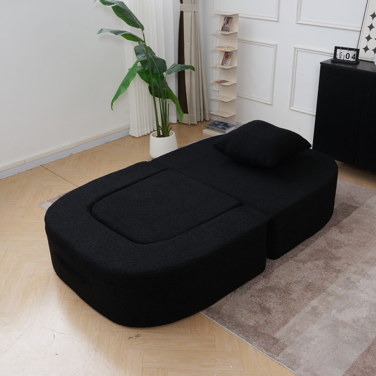 Foldable Sofa Bed, Compressed Pure Sponge Teddy Velvet Floor Couch, 4 Color Options Multi-Functional Sleeper Chair for Living Room Bedroom