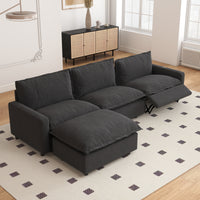Solid Wood Frame L-Shaped Linen Sectional Sofa with Functional Recliner, Wireless Charging, Zero Gravity Recline & Seat Heating, 3 Color Options