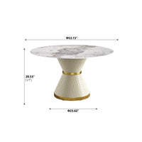 2 Sizes Round Sintered Stone Dining Table – Optional Rotating Lazy Susan, 2 Colors (Black/White) Pedestal Base with Gold Trim, Marble Pattern Tabletop